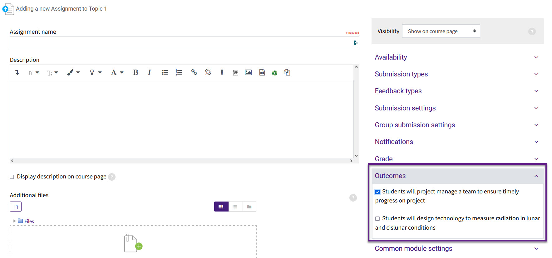 Moodle Adding Outcomes GROK Knowledge Base