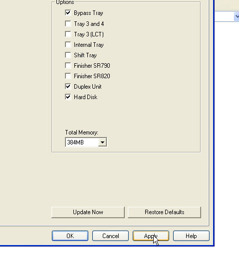 Options with Hard Disk checked