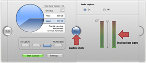  audio capture with audio icon and indication bars highlighted