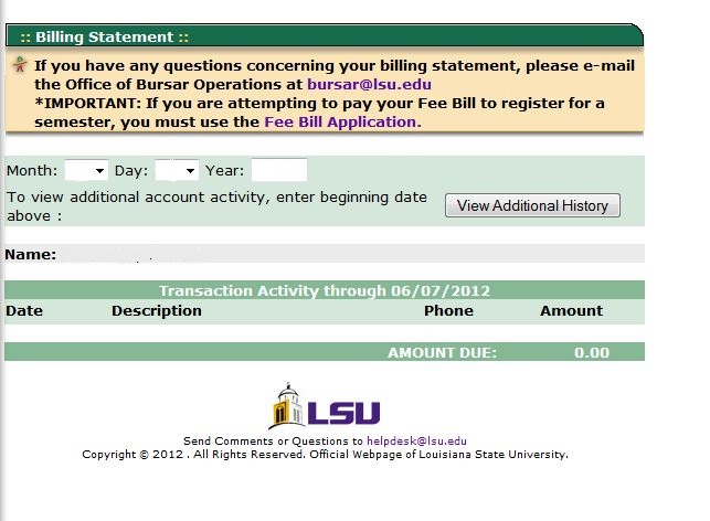 Billing Statement page