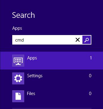 Windows 8 "cmd" search