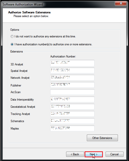 All authorization numbers to type in