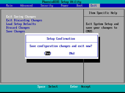 BIOS Exit Saving Changes image with yes highlighted