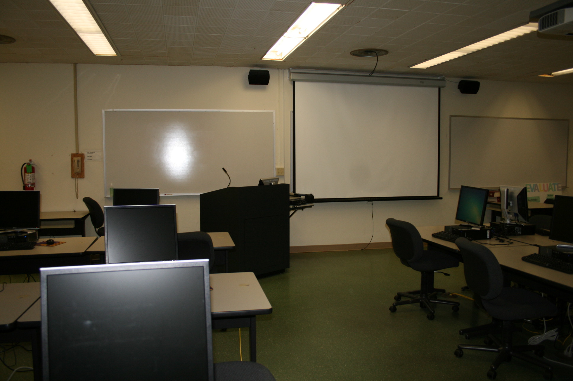 An image of the LSU Library 230E taken from the back of the classroom