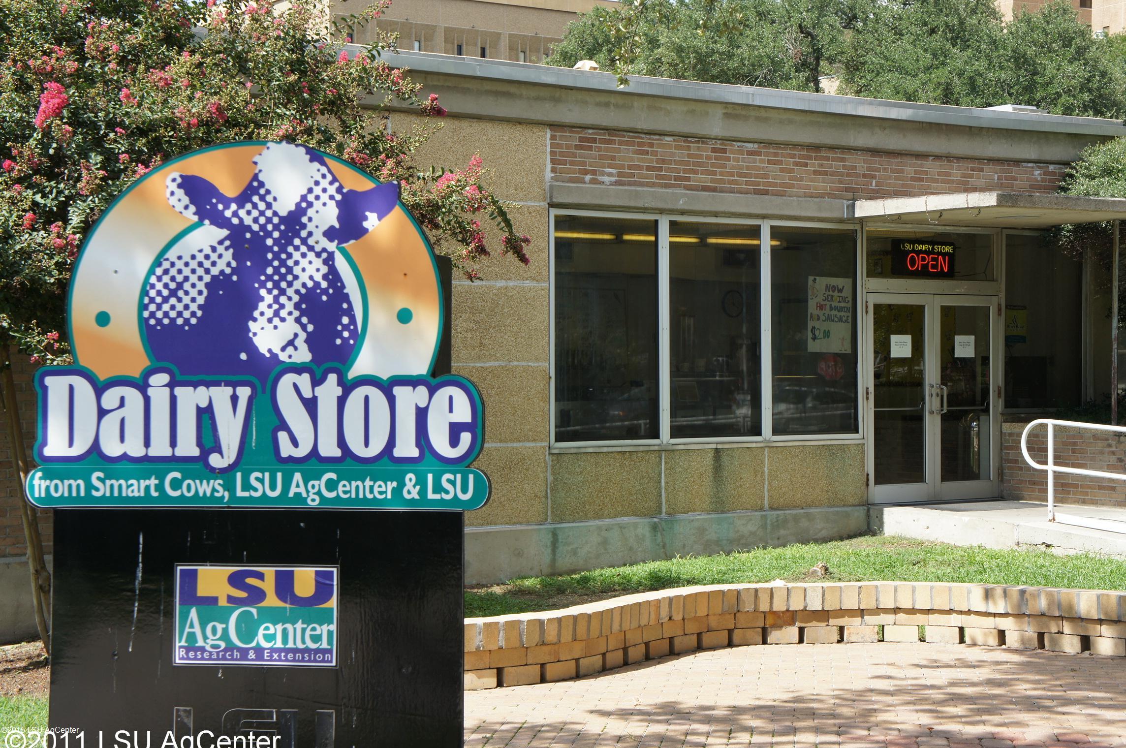 Dairy store logo and building entrace