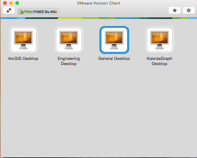 screenshot of the Desktop Pools Available on the LSU VLab.