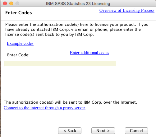 Entering SPSS license code.