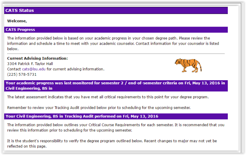 CATS Progress information - any holds you may have