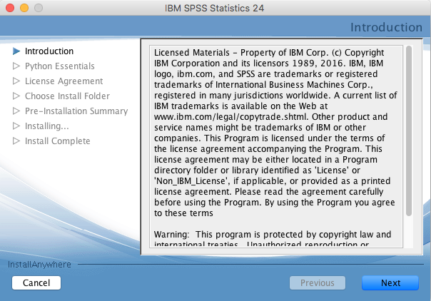 SPSS installation introduction window