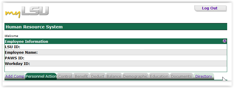 LSU Human Resource System page