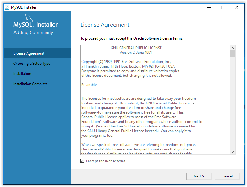 mySQL license agreement