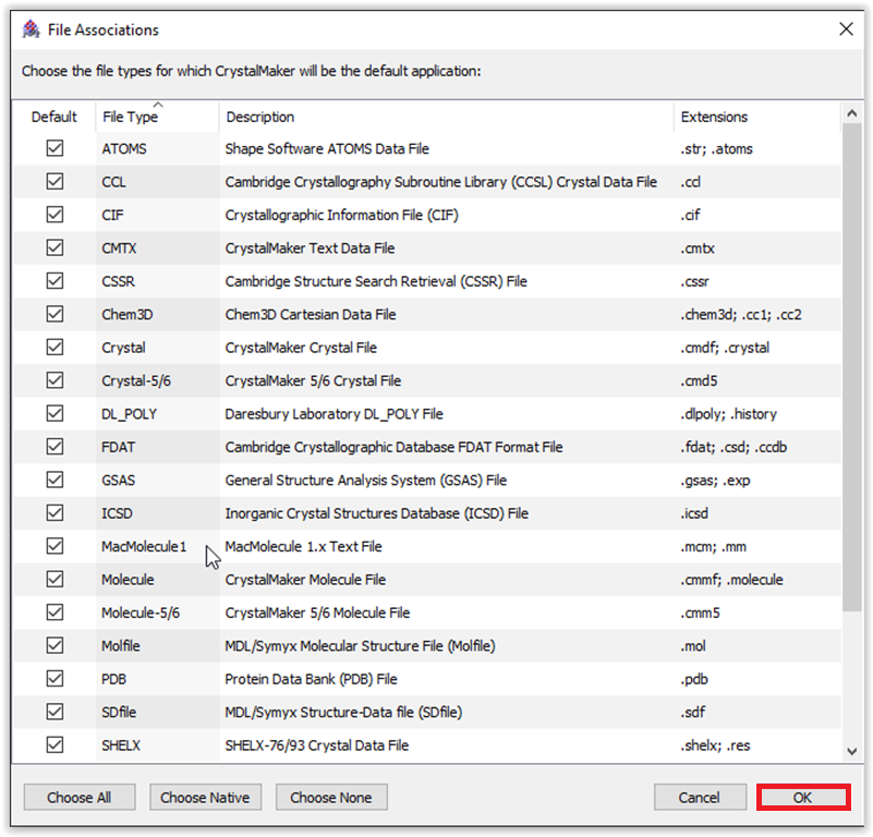 File Associations screen