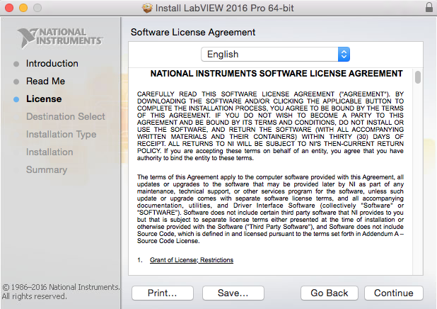 License Agreement screen