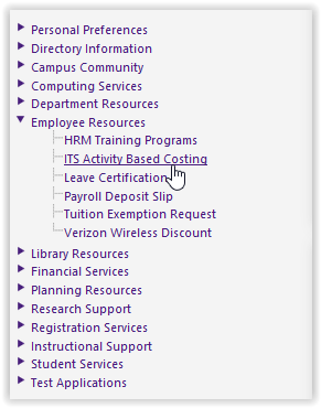 ITS Activity Based Costing link