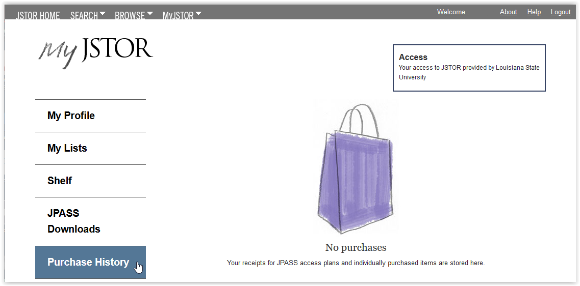 My JSTOR page to view the puchase history.