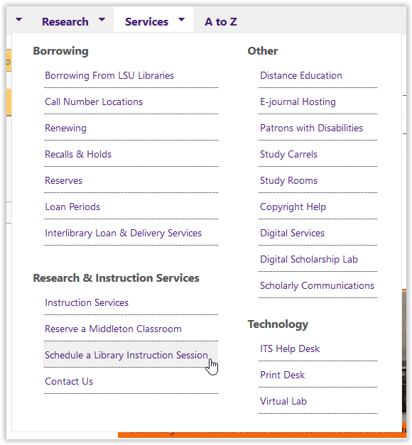 schedule a library instruction session button