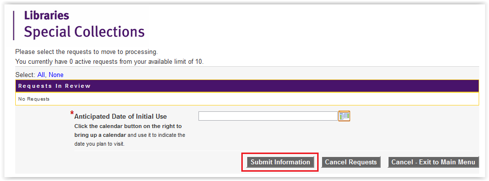 Submit information button