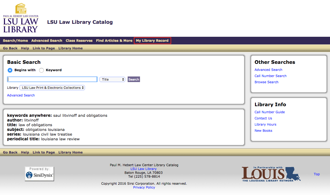 LSU Library: Law: Review My Account - GROK Knowledge Base