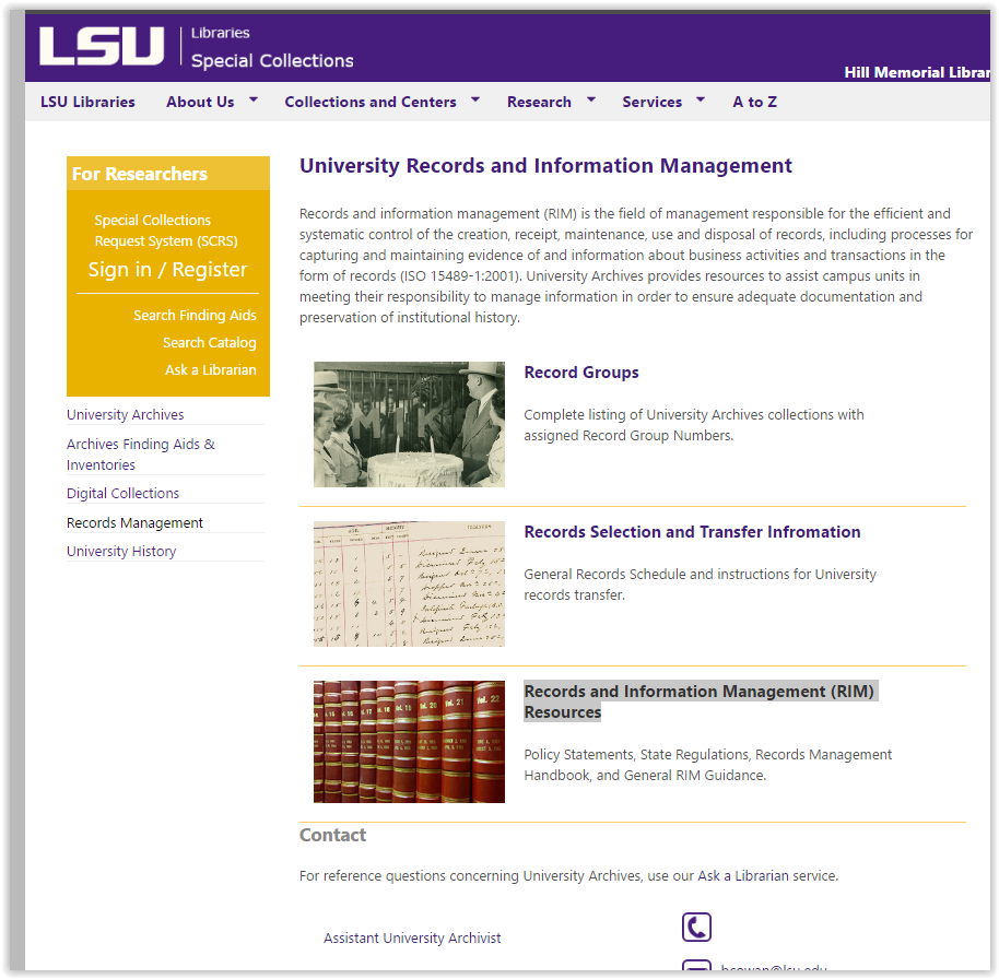 LSU Library: Special Collections: Records Management - GROK Knowledge Base