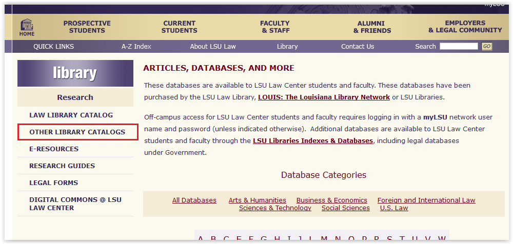 LSU Library: Law: Other Library Catalogs - GROK Knowledge Base