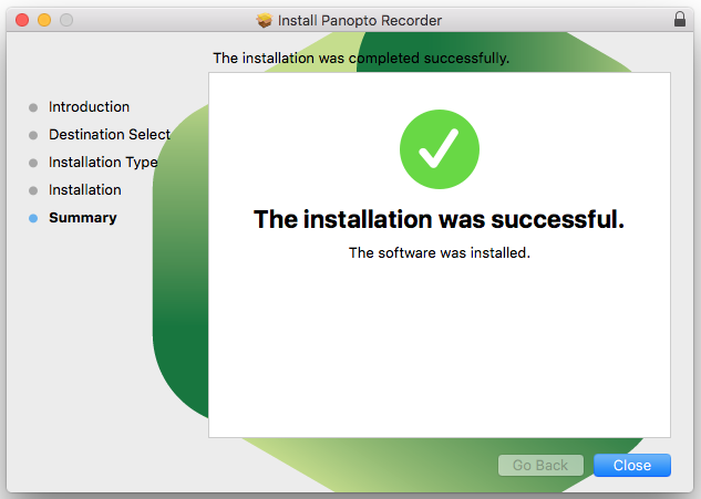 Panopto Installation Complete window