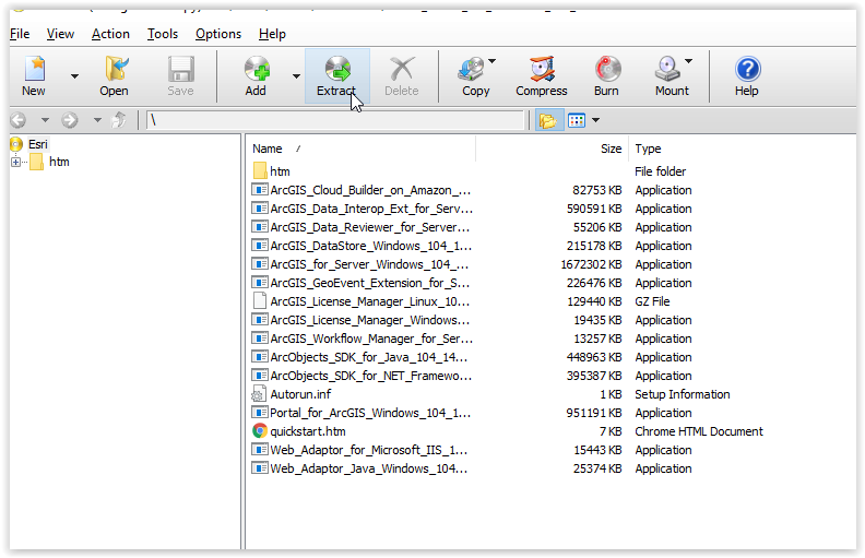 PowerISO example to extract ArcGIS Server