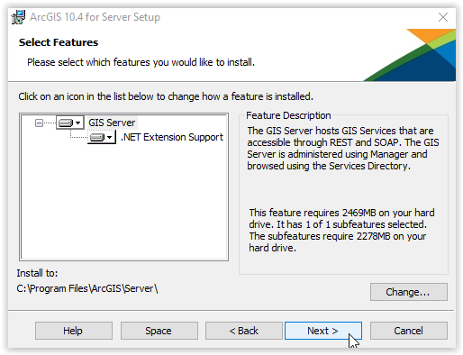 Selecting Next at the bottom of the select features screen.