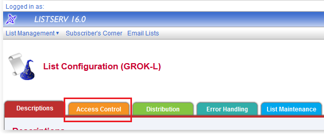 Access Control Settings under the Access Control tab.