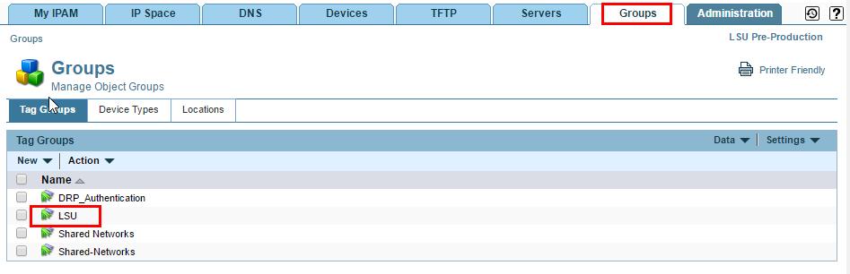 Blue Cat groups section with the group tab and LSU link highlighted