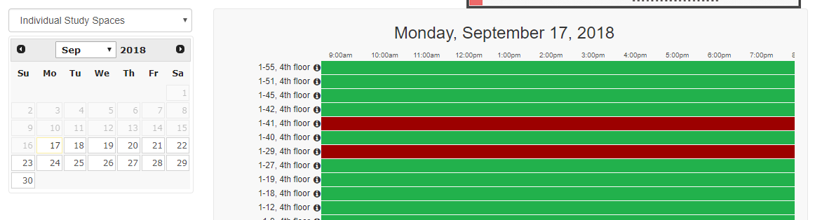 individual study space date and time slot selection