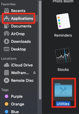 Utilities selected in Applications menu