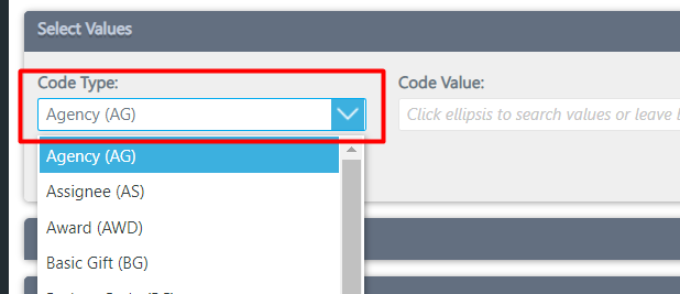 Code type drop down