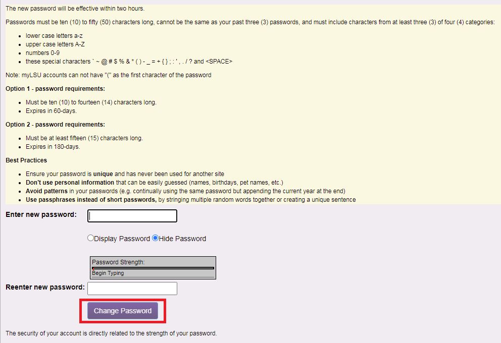 myLSU create new password