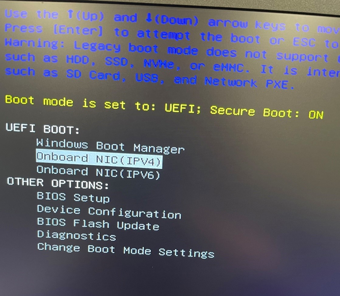 Boot options menu