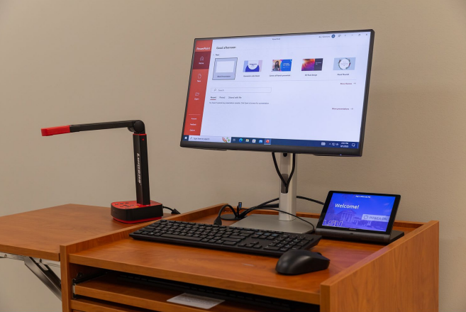 Podium PC with monitor and touchscreen