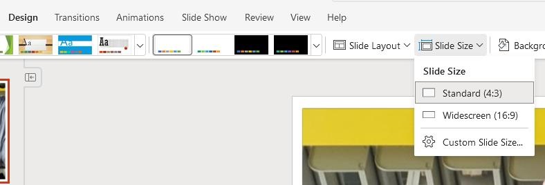 Powerpoint design slide size option