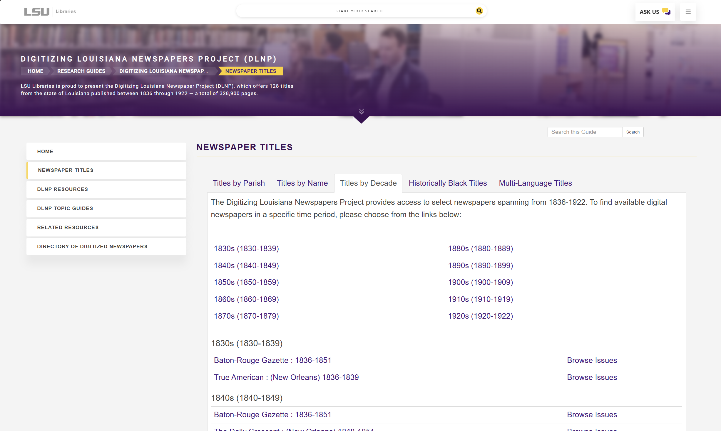 browsing by decade in DLNP