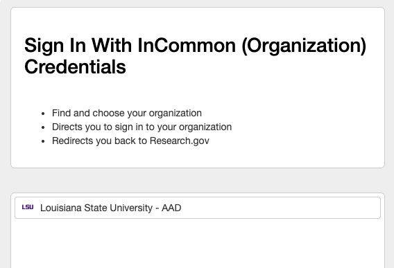 Organization Credentials window