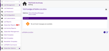 subscriber reports sidebar link