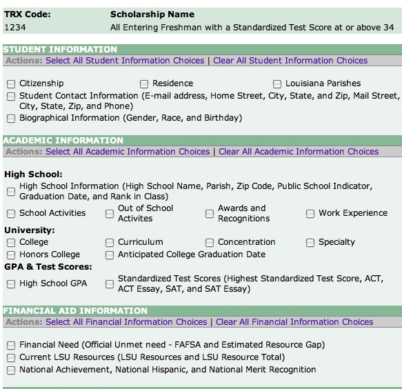 Scholarship query options that are available